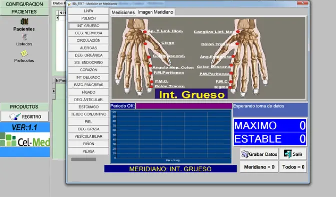 Pantalla del programa de registro de organometría