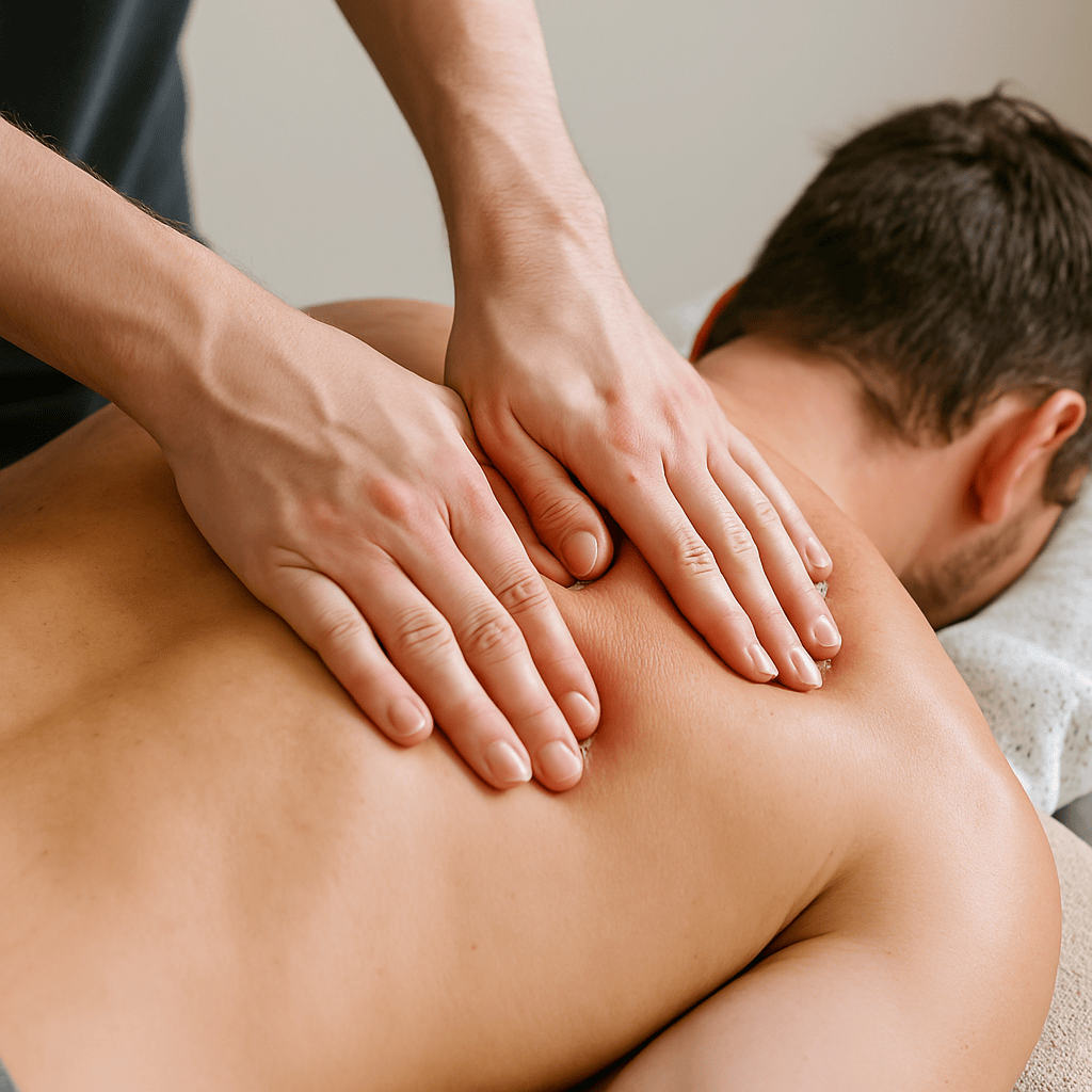 Masaje de tejido profundo lumbar realizado por fisioterapeuta especializado en Clínica Salux Huelva