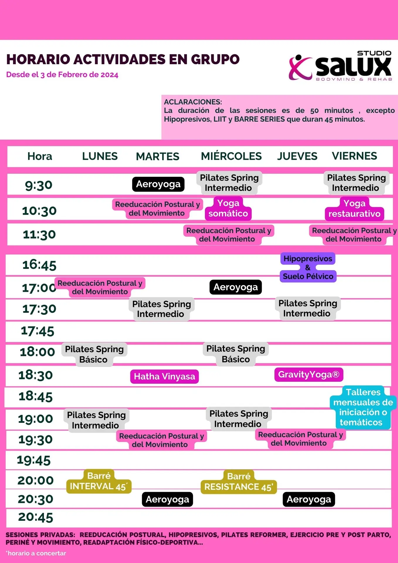 HORARIO ACTIVIDADES FEBRERO JUNIO 2025