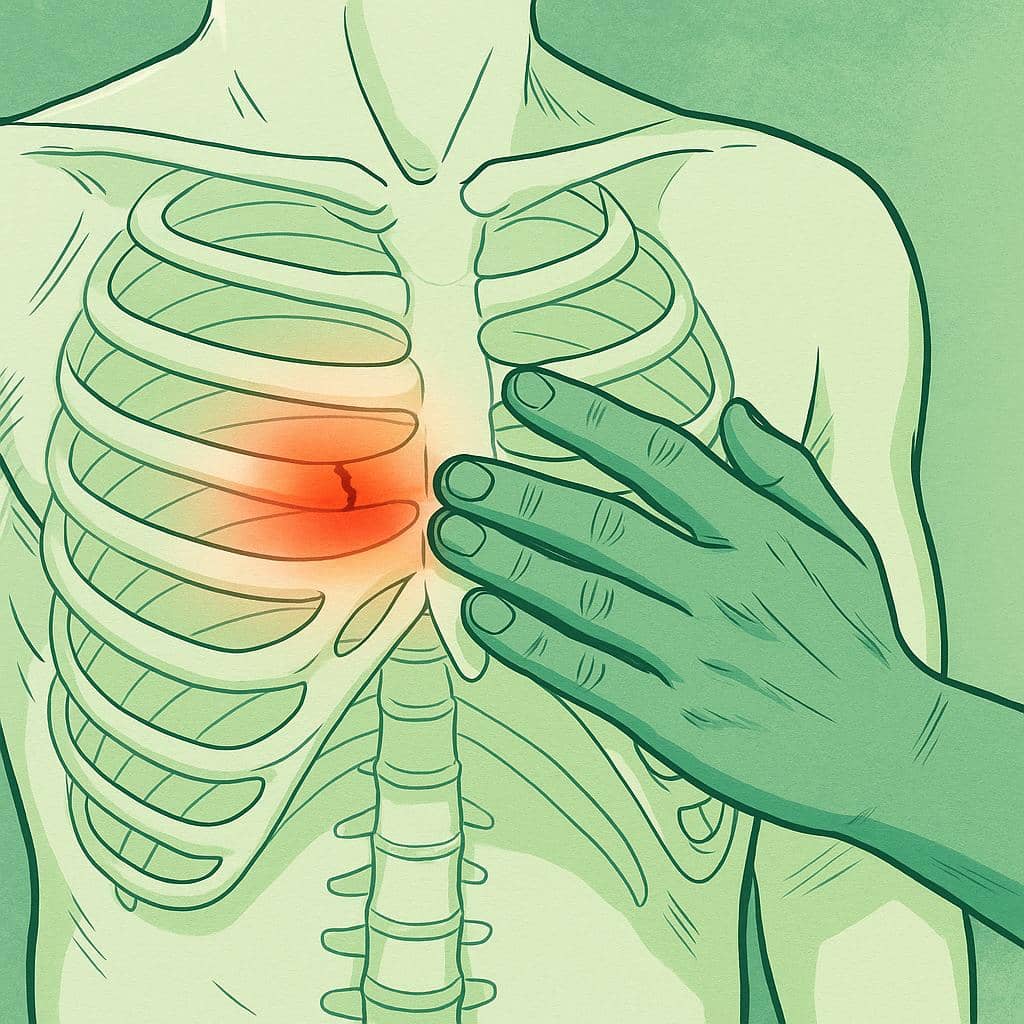 ilustración médica de la fractura de una costilla